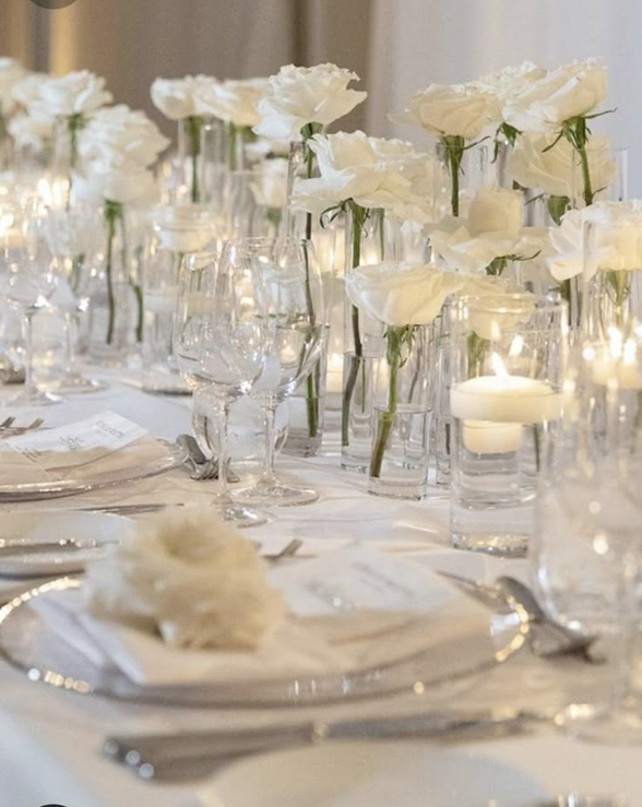 Elegant white floral event table decor for Match My Value